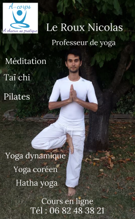 Le Roux Nicolas, prof diplômé de yoga, méditation, pilates, taï chi, kryas, asanas,
